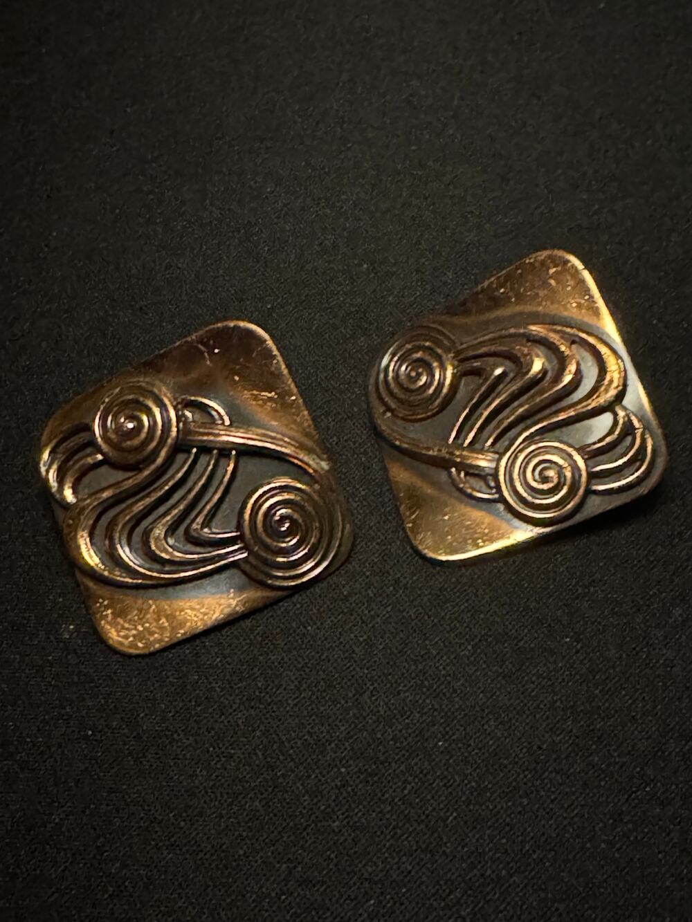 Vintage Brass Abstract Clip On Earrings